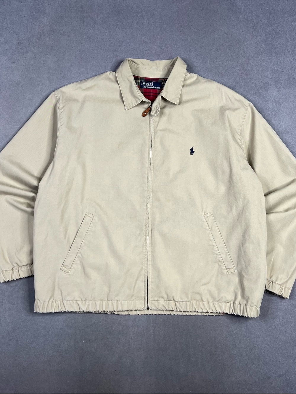 Ralph Lauren Men's Light Beige Zip-Front Harrington Jacket Vintage
